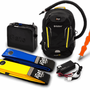 Backpack, case, straps, charger, and orange skewer.