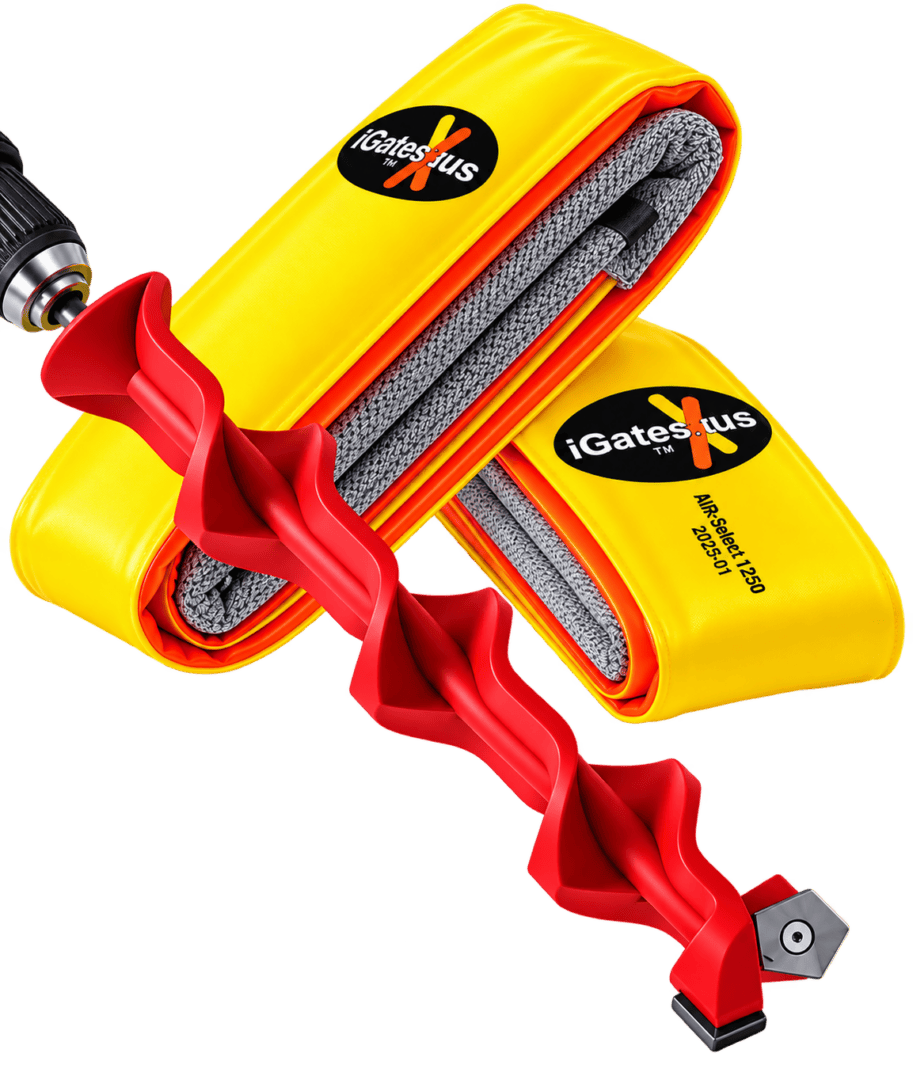 Red auger drill bit with yellow protective sleeves